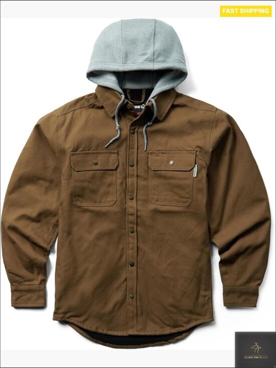 Other - Men's Hooded Fleece-Lined Canvas Shirt Jacket Relaxed Fit Snap Front 5 Pockets